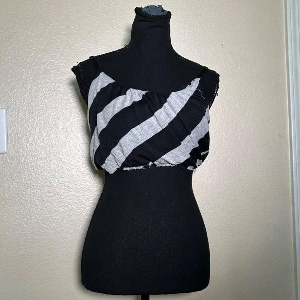 Bailey Blue Y2K Black Gray Asymmetrical Striped Crop Top Small Grunge Punk